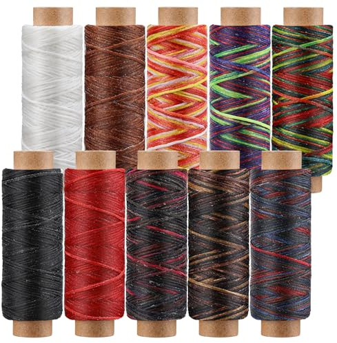 540 Yards Bunte Nähgarn, leder wachsfaden Faden Set, stopfgarn, zwirn, 10 Farben Leder Nähen Faden Wachsfaden, Lang Wachsgarn für Nähen Handwerk, Buchbinden, Halskette Diy