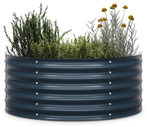 blumfeldt High Grow Half Circle Hochbeet Metall, 200 l, Galvalume-Stahl, für Gemüse und Kräuter, Garten, Balkon, Terrasse, Halbkreis, 43 cm Höhe