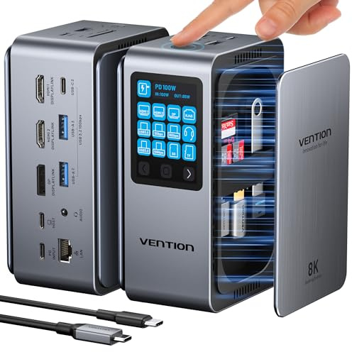 VENTION 13 in 1 Laptop Docking Station 3 Monitore, 8K 2*HDMI&1*DP, PD 100W,USB A & Type C Data Transfer Ports,SD/TF Kartenleser USB C Multiport Adapter, Kompatibel für MacBook Pro, Air/Dell/Lenovo/HP