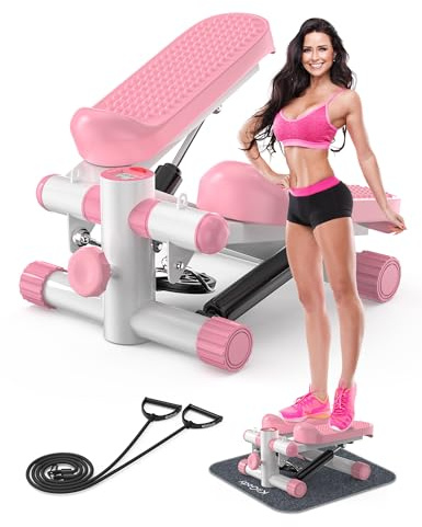 KitGody Stepper für das Training zu Hause, Treppenstepper mit Widerstandsbändern, 150 kg Kapazität, rosa Mini-Stepper für Heim-Ganzkörpertraining
