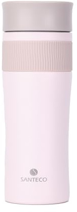 SANTECO Thermobecher Auto mit One-Press-Schalter, Kaffeebecher to go Edelstahl 510ml BPA-Frei, Coffee to go Becher Thermo Spülmaschinenfest für Reisen Bürogebrauch Hellrosa