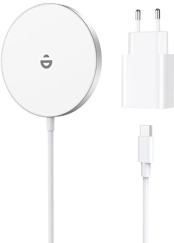 Magnetisches Ladegerät mit 20W USB-C Adapter, Wireless Charger induktive ladestation Kompatibel mit iPhone 17e/17/16/15/14/13/12 Pro Max/Air/Plus/Pro, Magnet Schnelles Kabelloses Ladegerät Schneeweiß