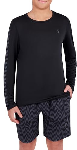 Spyder Jungen Langarm Rash Guard - UPF 30+ Sonnenschutz, schnelltrocknend, 4-Wege-Stretch-Badeshirt für Strand & Wassersport, Schwarz, Groß