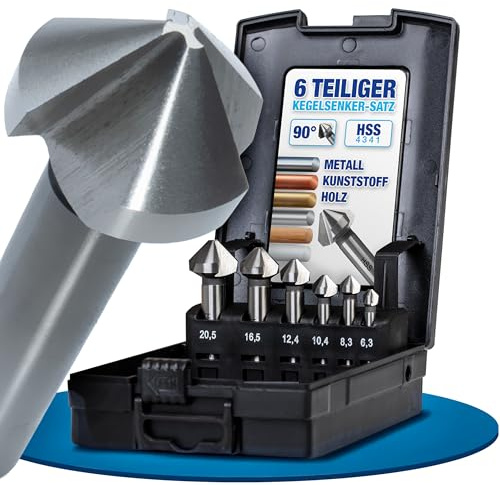 NTG Kegelsenker Set, 6,3-20,5 mm, 6-tlg, Kegelsenker 90°, HSS Stahl, Senker u. Entgrater für Holz, Metall und Kunststoff inklusive Aufbewahrungsbox - präzise & sorgfältig arbeiten -