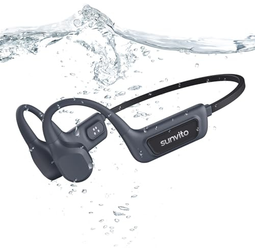 sunvito Kopfhörer Schwimmen, Knochenschall Kopfhörer Bluetooth 5.4, IPX8 Wasserdicht,Sportkopfhörer 8G Speicher, Open Ear Headset mit MP3-Player, Unterwasser Ohrhörer zum Schwimmen, Training & Laufen