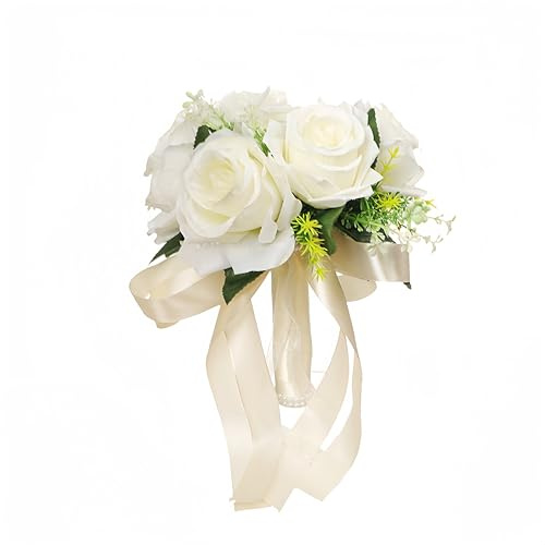 Huilimei Hochzeitssträuße für Braut, künstliche weiße Rosen, Dekorationen, Hochzeitszeremonie und Kirche, Heimdekoration, künstliche Seidenrosen für Hochzeit, Zuhause, Party, Blumenarrangements