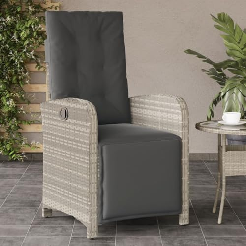 Runheo Garten-Relaxsessel mit Fußteil, verstellbar, Hellgrau Poly Rattan, UV-beständig, 110 kg Tragkraft, für Balkon und Terrasse
