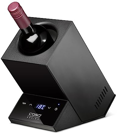 Caso WineCase One Black - Design Weinkühler für eine Flasche, Temperaturbereich von 5-18°C, für Flaschen bis 9 cm Ø, Sensor-Touch Bedienung, Schwarzes Edelstahlgehäuse, LED Display