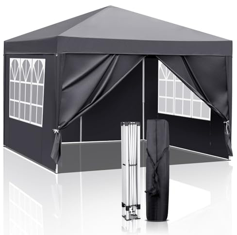 Bonnlo Pop-up Pavillon, Faltpavillon 3x3m, Höhenverstellbar, Wasserdicht Partyzelt mit 4 Seitenteilen, Gartenpavillon für Outdoor Hochzeit Garten Camping Party, Grau