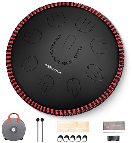 MOOZICA Steel Handpan Zungentrommel, 14 Zoll tragbare Zungentrommel im D-Kurd Skala mit Oktav-Oberton-Design, Handpan Trommel für Anfänger und Profis (D-Kurd, Schwarz)
