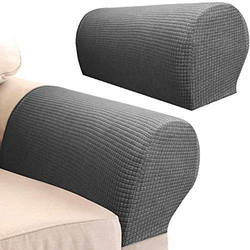 Sxspace 4 STK. Elastische Armlehnenbezüge, Armkappen, für Sessel, Sofa, Sessel, Couch Stretchy Armlehnenbezug, bequem, elastisch, wasserfest, Couch Armlehnenschoner (Grau)
