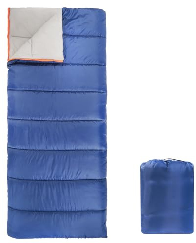 Amazon Basics Leichter Schlafsack, 4 Jahreszeiten, für Kaltes und Warmes Wetter, Camping und Wandern, Rechteckig, Blau