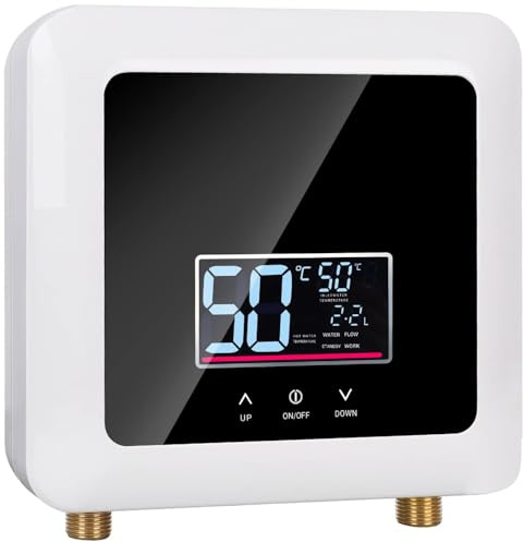 Elektronischer Durchlauferhitzer Küche 220V 7500W elektrische | tankloser Mini-Warmwasserbereiter mit LED Temperaturanzeige, Elektrisch Instant Klein Durchlauferhitzer (White)