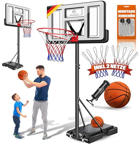 KESSER® Basketballkorb Outdoor mit Ständer & Rollen Inkl. 2x Netze, Basketball & Pumpe | Basketballanlage Höhenverstellbare Korbhöhe 230 bis 305 cm Basketballständer Korbanlage für Erwachsene & Kinder
