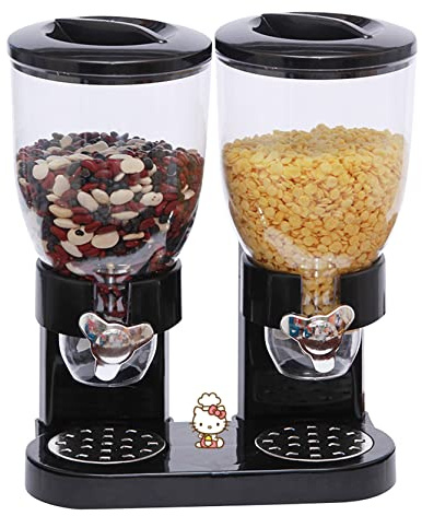 HUOLE Müslispender doppelt, mit Portionierer, Cornflakes & Süßigkeiten, Cerealienspender, Cornflakes Spender - Müslispender, Frühstück, Cerealien, Körner, Nüsse, Süßigkeiten (Schwarz)