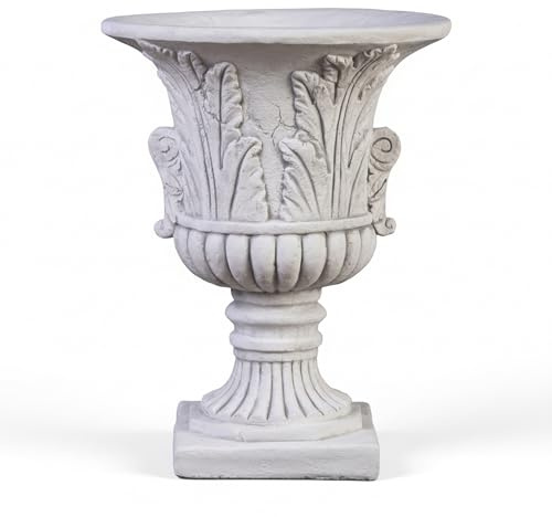 gartendekoparadies.de Blumenvase aus Steinguss, 46 cm hohe Pflanzschale antik für Garten & Terrasse, Pflanzgefäß auf Sockel, frostfest bis -30°C, 7 Liter