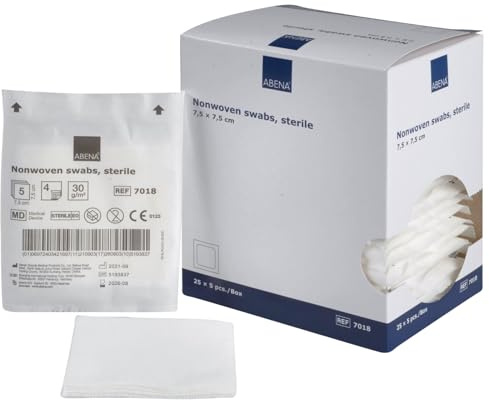 ABENA Kompressen 125 Stück, Vlies, STERILE ULTRASOFT Wundverbände, 4-lagig 7,5 x 7,5 cm, verpackt 5 Stück (1 Karton = 125 Stück)