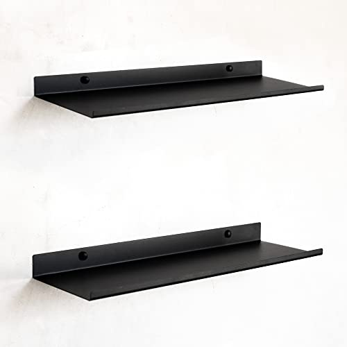 MILUKA Wandregal Schwarz aus Metall 50 cm, 2er Set, schwebend & stabil | 15 cm Tiefe, Schweberegal modular, Badregal & Küchenregal, Hängeregal für Bücher, Organisation & Deko, Made in Spain