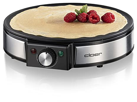 Cloer 6630 Crêpes-Maker für hauchdünne Crêpes, 30 cm Durchmesser, inkl. Teigverteiler und Wender, Crêpes-Platte mit Antihaftbeschichtung und stufenloser Temperaturkontrolle, 1200 W