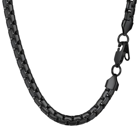 PROSTEEL Herren Biker Punk Rock Halskette 6mm breit Erbskette 46 cm Schwarz Metall plattiert platte Venezianierkette Gliederkette für Männer Jungen, schwarz