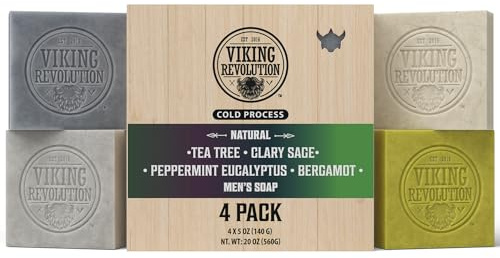 Viking Revolution - Duschseife Männer - 4er-Set - Teebaum, Pfefferminze, Bergamot, Muskatellersalbei - Festes Duschgel - 4 x 140 g