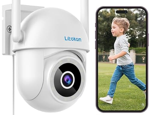 litokam 2K 4MP Überwachungskamera Aussen, 2.4GHz WLAN Kamera Outdoor mit Bewegungserkennung, Zwei-Wege-Audio, 360° PTZ Kamera überwachung aussen, WLAN Überwachungskamera Außen für Babyphone mit Alexa