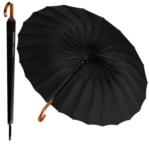 WEISNER CAPITOL Stockschirm Automatik – Regenschirm für 2 Personen – Ø120 cm, 16 FlexiGlass-Streben, Holzgriff, Teflonbeschichtet, Windschutzsystem, mit elegantem Etui