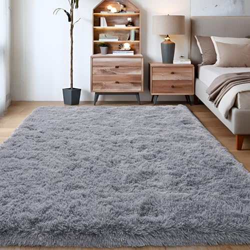BSGIFT Hochflor Teppich 120x160 Grau, Shaggy Teppiche Wohnzimmer Flauschig, Modern Langflor Kuschelteppich Wohnzimmerteppich High-Pile Carpet rutschfest für Schlafzimmer Kinderzimmer