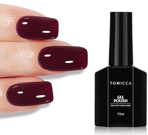 TOMICCA Gel Nagellack Dunkelrot, 15ml UV Soak Off Gellack Nagelkunst Maniküre DIY UV Nagellack Geschenke