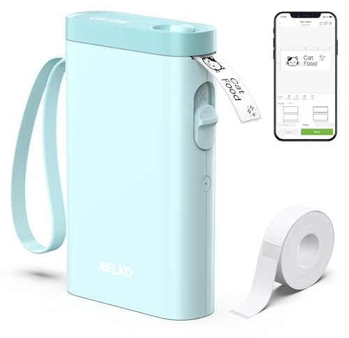 Nelko Etikettendrucker,Bluetooth P21 Selbstklebendes Etikettiergerät Blau | Tragbarer beschriftungsgerät selbstklebend Labeldrucker,Kabelloser,Mini Label Printer mit iOS Android Namensaufkleber Schule
