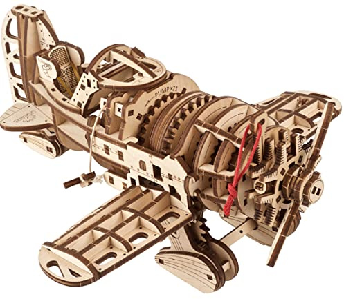 UGEARS Mächtiges Holzbausatz Flugzeug Modell - Flugzeug Verrückte Hornisse - 1930er Rennen Modellbausatz 3D Puzzle - 3D Holzpuzzle Erwachsene - DIY Retro Airplane mit Schraubenfedermotor