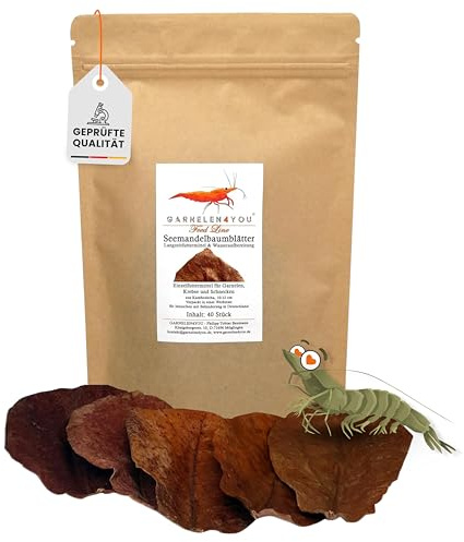 GARNELEN4YOU® Seemandelbaumblätter | Catappa | Premium Langzeitfuttermittel & Wasseraufbereitung | klimaneutrale Verpackung | Garnelen, Krebse, Schnecken (10-12 cm, 40, stück)