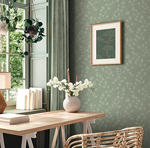 Livingwalls Vliestapete mit floralem Muster 0,53 x 10,05 m – Grün, Hellgrün – Blumentapete mit Blättermotiv – 387473