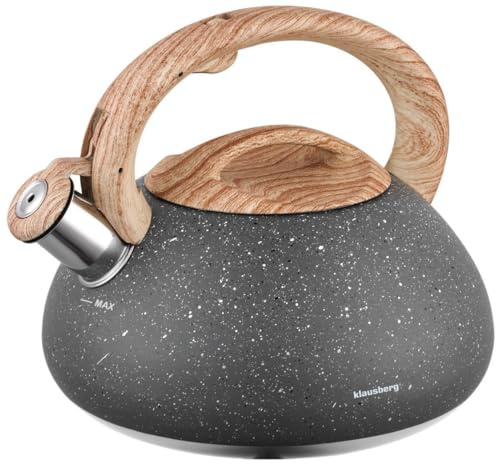 Klausberg Marmor Edelstahl Flötenkessel Teekessel Wasserkessel 2.7 Liter (Grau)