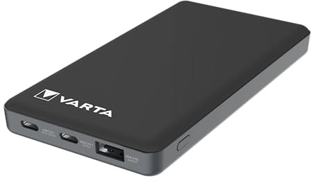 VARTA Power Bank 10000mAh, Powerbank Power on Demand mit 3 Anschlüssen (1x USB A, 2x USB C), kompatibel mit Tablets & Smartphone, in umweltschonender Verpackung