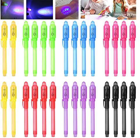 iZoeL 28x UV Stift Geheimstift Spy Pen Detektiv Party Mitgebsel Kinder | 28 Stück Geheimstifte mit UV Licht, unsichtbare Nachrichten, ideal als Detektiv Party Mitgebsel & Adventskalender Füllung