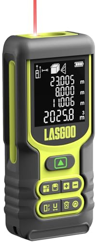Laser Entfernungsmesser, LASGOO 60m/197ft Laser-Messgerät mit Ft/In/M, LCD-Hintergrundbeleuchtung, Pythagoras-Modus, Fläche und Volumen, Batterie Inklusive