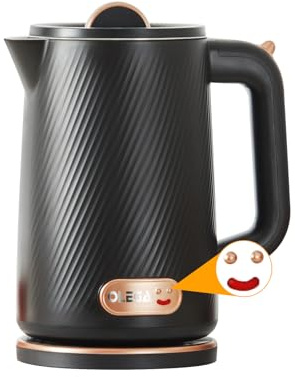 OLEGA Wasserkocher: 1800W Schnellaufheizender Elektrischer Teekessel BPA-freier 304 Edelstahl Elektrischer Wasserkocher mit Automatischer Abschaltung und Trockengehschutz Perfekt für die Familie 1.8L