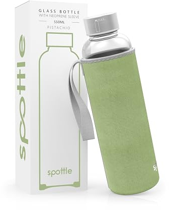 spottle Trinkflasche aus Glas 1l - Glasflasche 500ml - 750ml - 1 liter mit Neoprenhülle - Schutzhülle - Glastrinkflasche mit Schraubverschluss (Pistachio, 550 ml)