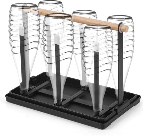 DUNSOO Flaschenhalter für SodaStream, Abtropfgestell Flaschen, 6-er Flaschenständer aus Metall, Tassenhalter mit Abtropfschale und Flaschentrockner für Flaschen und Tassen
