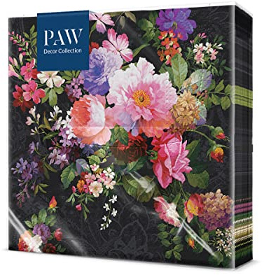 PAW - Servietten 3-lagig (33 x 33 cm) I 20 Stück I Perfekt für Geburtstage, Partys, Hochzeiten, Kommunion und Feiern I Papierservietten Bunt - Elegante Blumen I Farbe: Roses on Velvet
