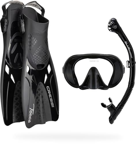 CRESSI seit 1946 - Musa Explorer Set Schnorchelset für Erwachsene mit Tauchmaske Dry Schnorchel und verstellbaren Kurzflossen leichtes Reise Set für Schnorcheln Urlaub Pool und Meer