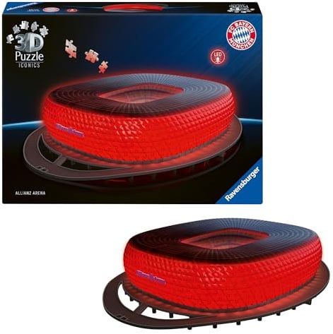 Ravensburger 3D Puzzle Iconics: 12008033 Allianz Arena - mit Licht - Das berühmte Stadion des FC Bayern München als beleuchtetes Modell für echte Fans