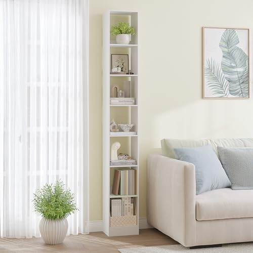 Hzuaneri 7-stöckiges Bücherregal Würfelregal, 24 x 30 x 214 cm, Weiß