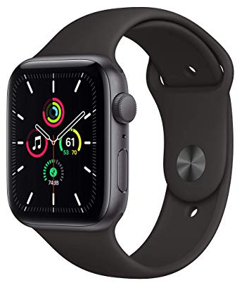 Apple Watch SE 2020 (GPS, 44MM) Aluminiumgehäuse Space Grau mit Schwarz Sportarmband (Generalüberholt)