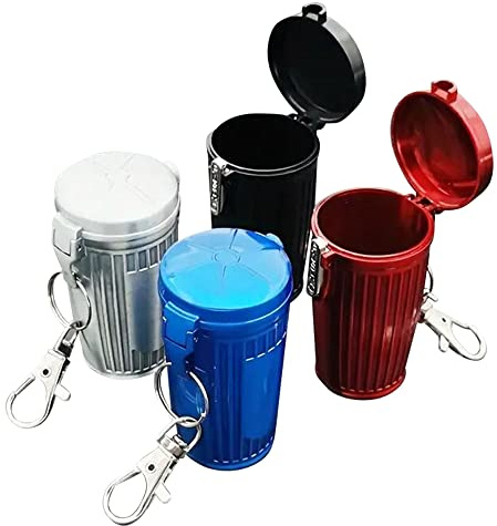 Lajiakoy® Taschenaschenbecher, Tragbarer Aschenbecher, geruchsdicht für unterwegs Deckel und Schlüsselbund, Kreative Tragbare Aschenbecher für Draussen (Silber)