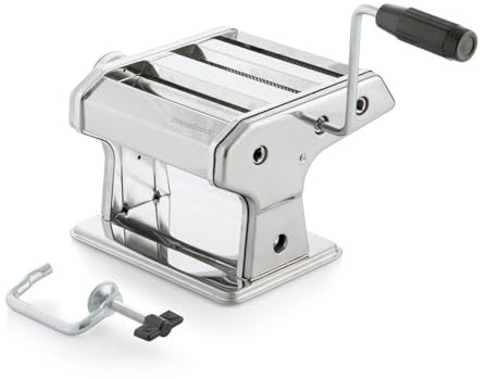 InnovaGoods - Frische Nudeln Maschine, Manuell mit 3 Walzen für Spaghetti, Tagliatelle, Lasagne, Einstellbare Nudeldicke, Inkl. Rezepte, Metall, Grau, Mittelgroß
