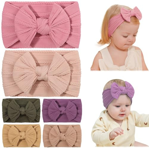 deegbbyi 6 Stücke Baby Turban Stirnband Stirnband Baby Schleifen Haarband | Kleinkinder Schleifen Haarband, Elastisch Schleifen Turban Weiche Babys Turban, für Neugeborene, Kleinkinder