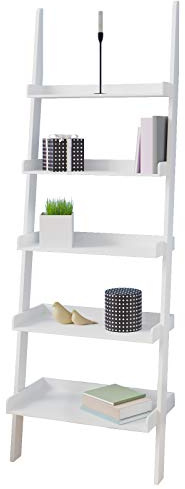 CASARIA® Leiterregal Weiß 180x65cm 5 Ebenen je 10kg Belastbarkeit Holz Groß Deko Blumen Bücher Badezimmer Wohnzimmer Küche Standregal Bücherregal Regal