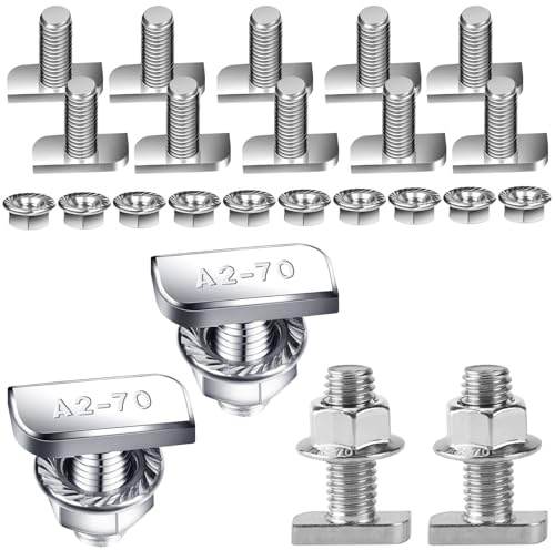 Hammerkopfschrauben Edelstahl 10 Stück T Hammerkopfschrauben mit Flanschmutter Hammerkopfschraube M8x20MM T Schrauben Sperrzahnmuttern mit Flanschmuttern für PV Solar Montageschienen